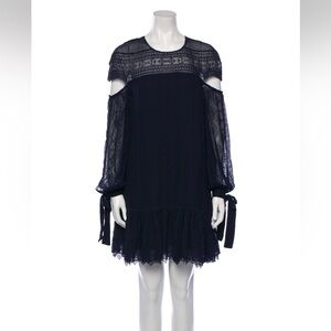 NWT Jonathan Simkhai Silk Cold Shoulder Lace Mini Dress Midnight Blue Sz 4